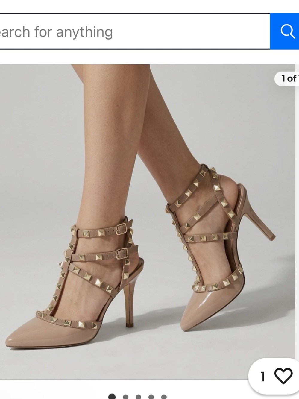 Sole Society Tiia Studded T-Strap Pumps Nude Beige Patent Stiletto Heels 7.5M